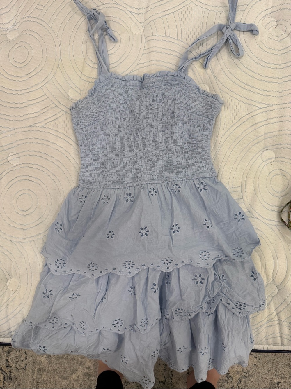 Light Blue Tiered Eyelet Sundress with Tie Straps